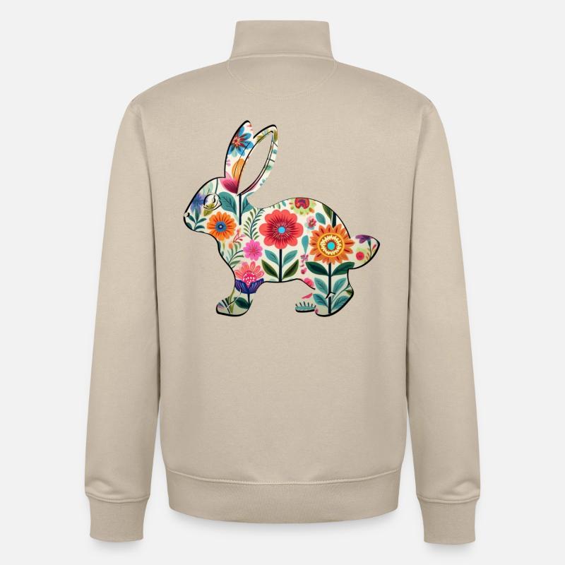 Florale Osterhasen-Silhouette - Boho Chic - Unisex Organic Zip Sweatshirt von Stanley/Stella - Cremebeige
