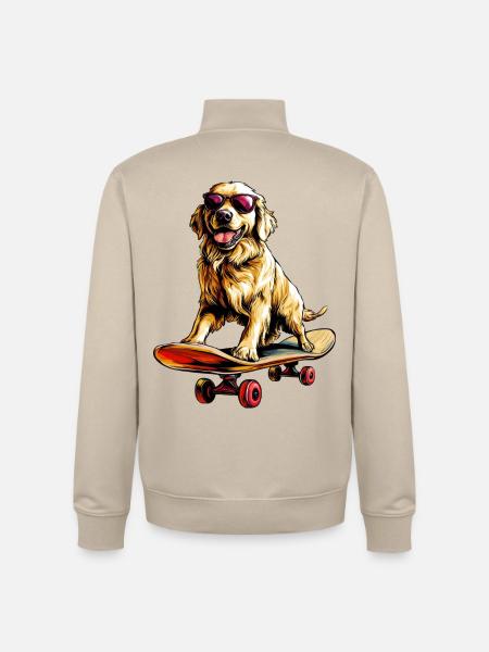 Skateboard Golden Retriever - Unisex Organic Zip Sweatshirt von Stanley/Stella - Cremebeige