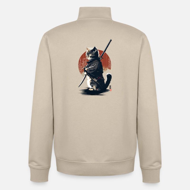 Kawaii Neko Samurai : Katzen-Samurai - Unisex Organic Zip Sweatshirt von Stanley/Stella - Cremebeige
