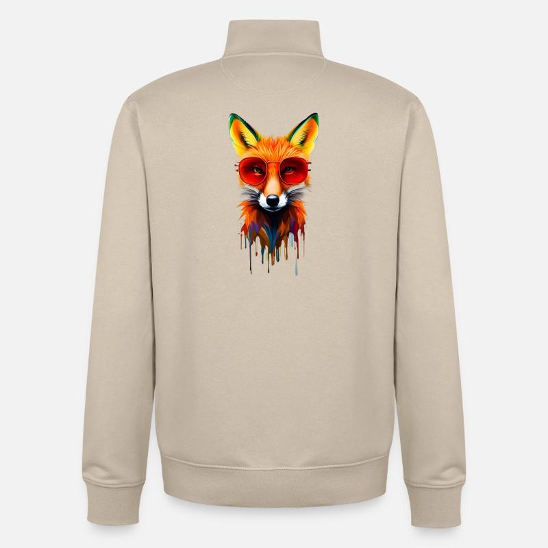 Neonfuchs mit roter Brille - Unisex Organic Zip Sweatshirt von Stanley/Stella - Cremebeige