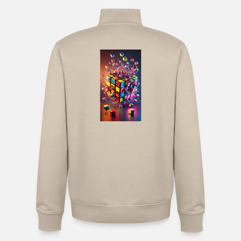 Cube d’explosion de couleur - Sweat zippé unisexe en coton bio Stanley/Stella - beige crème