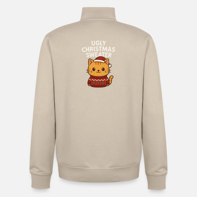 Pull de Noël moche pour chat - Sweat zippé unisexe en coton bio Stanley/Stella - beige crème