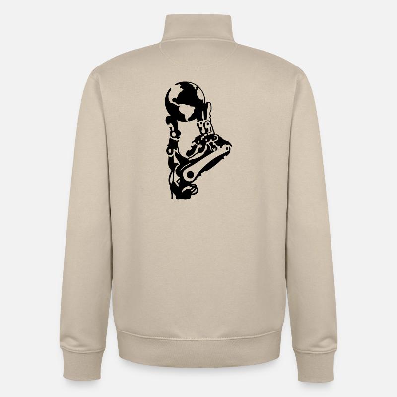 Globe dans la main robotisée - Sweat zippé unisexe en coton bio Stanley/Stella - beige crème