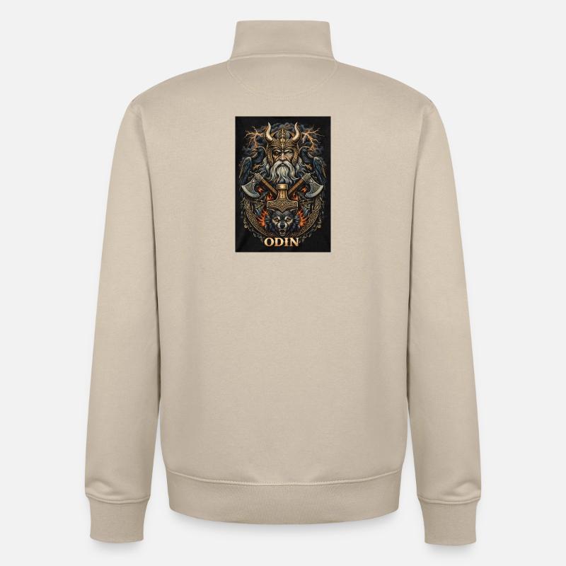 Odin Warfather with Ravens and Wolves - Unisex Organic Zip Sweatshirt by Stanley/Stella - desert dust