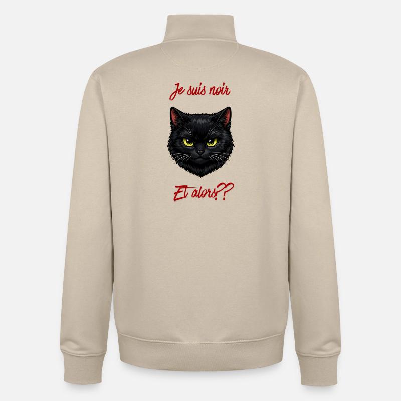 Chat noir et texte rouge audacieux - Sweat zippé unisexe en coton bio Stanley/Stella - beige crème