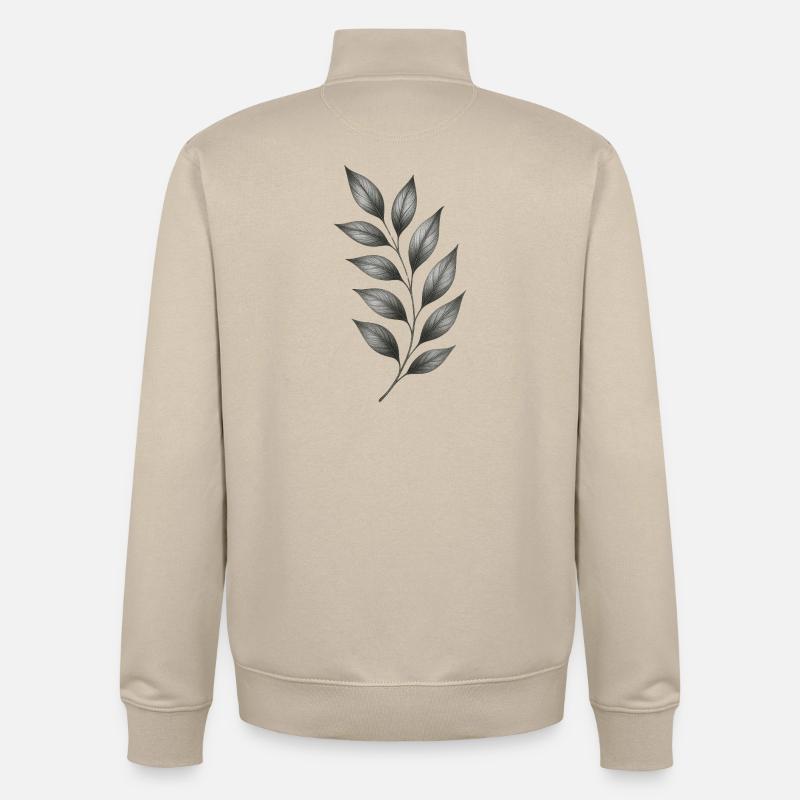 Gray Leaf Branches Botanical Minimal Lines - Unisex Organic Zip Sweatshirt by Stanley/Stella - desert dust