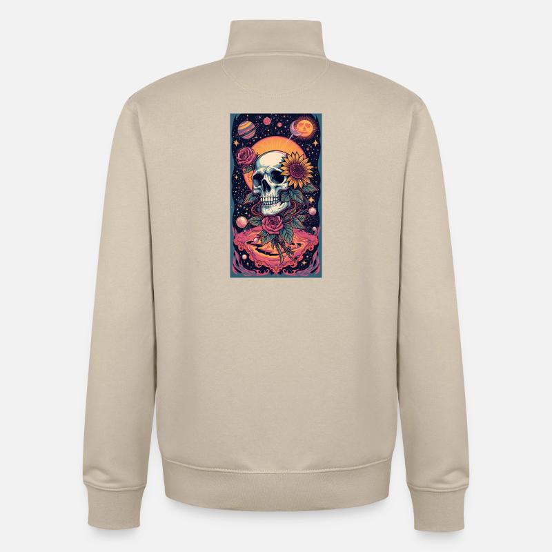 Crâne et Fleur de l’Espace - Sweat zippé unisexe en coton bio Stanley/Stella - beige crème