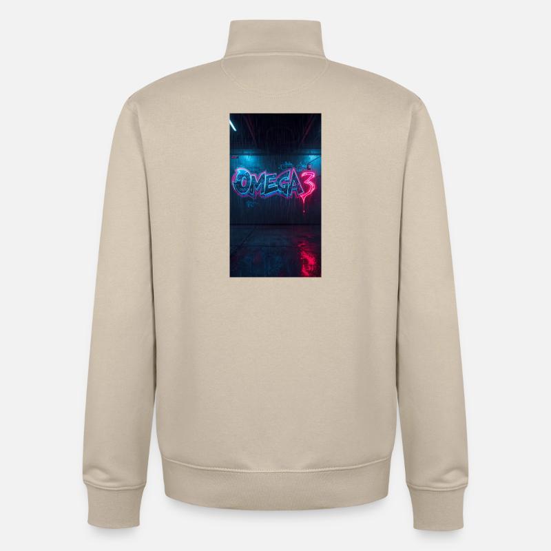 Graffiti néon Omega3 - Sweat zippé unisexe en coton bio Stanley/Stella - beige crème