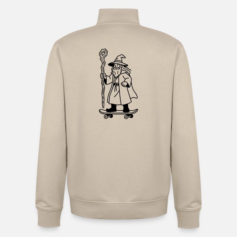 Wizard sur skateboard - Sweat zippé unisexe en coton bio Stanley/Stella - beige crème