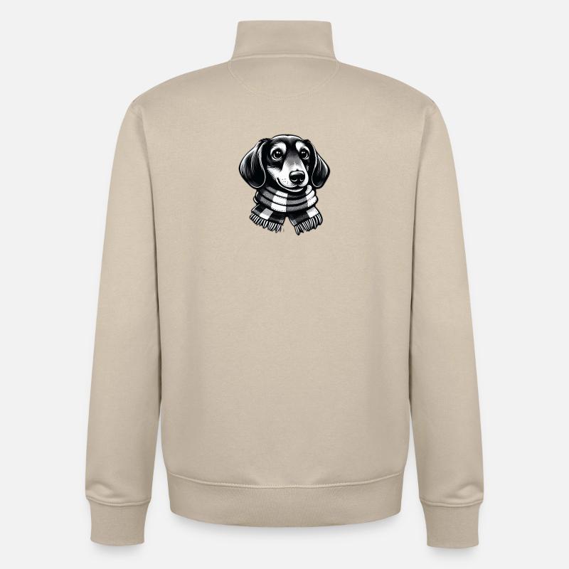 Dackel mit Schal - Unisex Organic Zip Sweatshirt von Stanley/Stella - Cremebeige