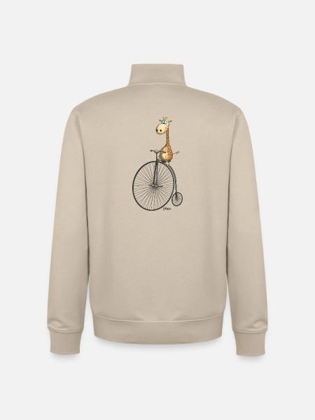 funny high wheel with giraffe - Unisex Organic Zip Sweatshirt by Stanley/Stella - desert dust