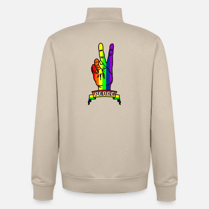 Regenbogen Friedenslogo Hand mit Friedenszeichen - Unisex Organic Zip Sweatshirt von Stanley/Stella - Cremebeige