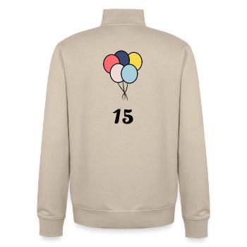 15. 15 YEARS. 15th ANNIVERSARY. 15 YEAR ANNIVERSARY. - Unisex Organic Zip Sweatshirt by Stanley/Stella - desert dust - Back - AI Model Male 185 dark (185cm)