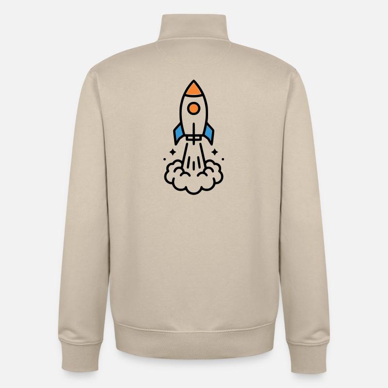 Comic spatial Rocket Launch - Sweat zippé unisexe en coton bio Stanley/Stella - beige crème