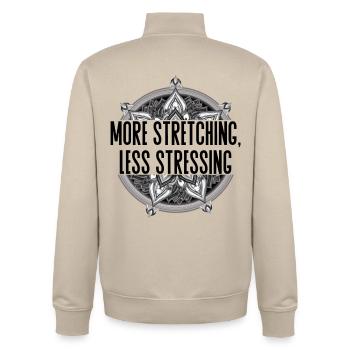 More Stretching Less Stressing – Yoga Design - Unisex Organic Zip Sweatshirt by Stanley/Stella - desert dust - Back - AI Model Male 185 dark (185cm)