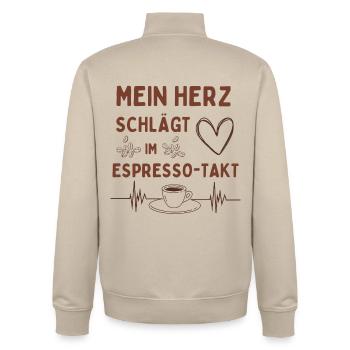 Espresso beat – heart with caffeine beat - Unisex Organic Zip Sweatshirt by Stanley/Stella - desert dust - Back - AI Model Male 185 dark (185cm)