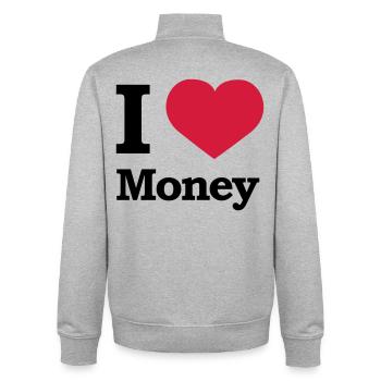 I love Money | Herz | Heart - Sweat zippé unisexe en coton bio Stanley/Stella - gris chiné - Dos - AI Model Male 185 light (185cm)