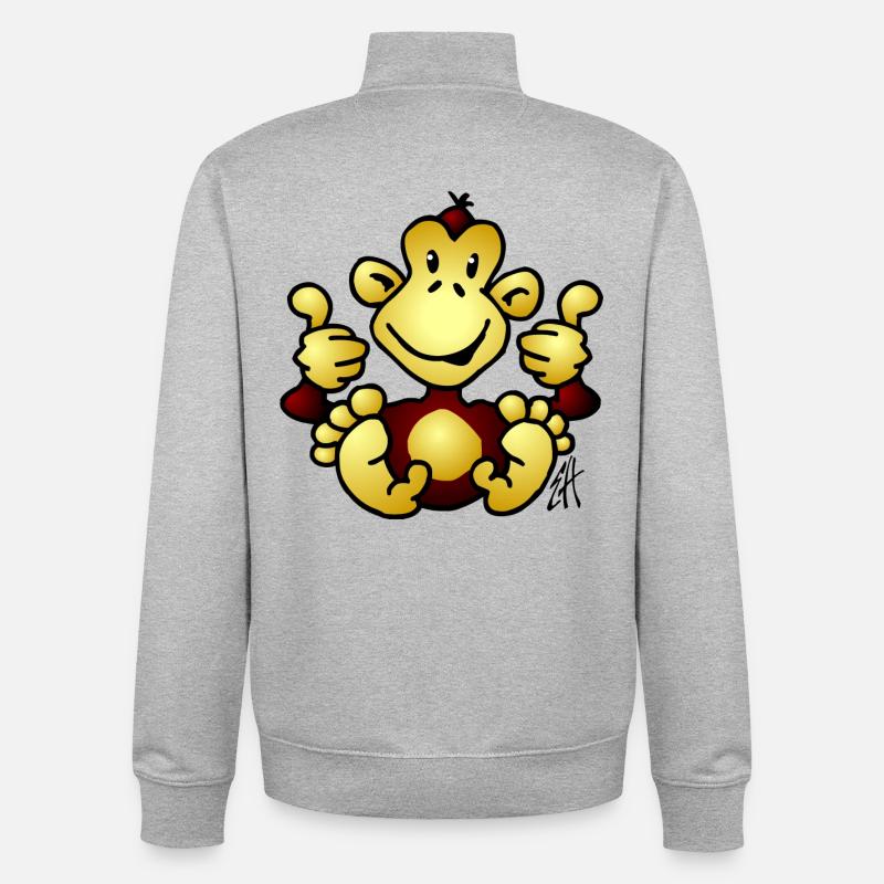 Full Color Monkey Design - Unisex Organic Zip Sweatshirt by Stanley/Stella - heather grey