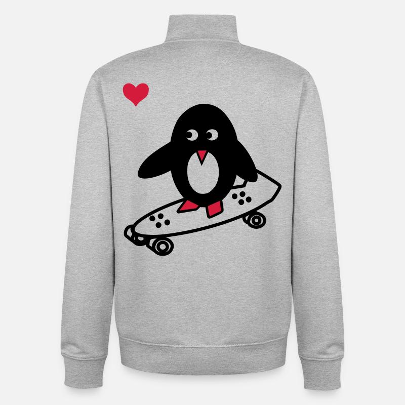 pingouin avec le skate-board - Sweat zippé unisexe en coton bio Stanley/Stella - gris chiné