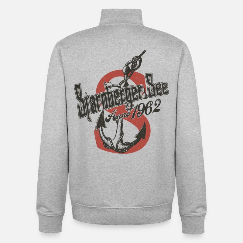 Lac Starnberg Anno 1962 - Sweat zippé unisexe en coton bio Stanley/Stella - gris chiné