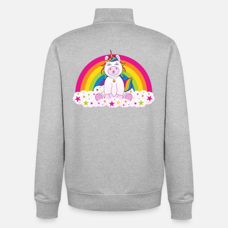 Arc-en-ciel licorne - Sweat zippé unisexe en coton bio Stanley/Stella - gris chiné