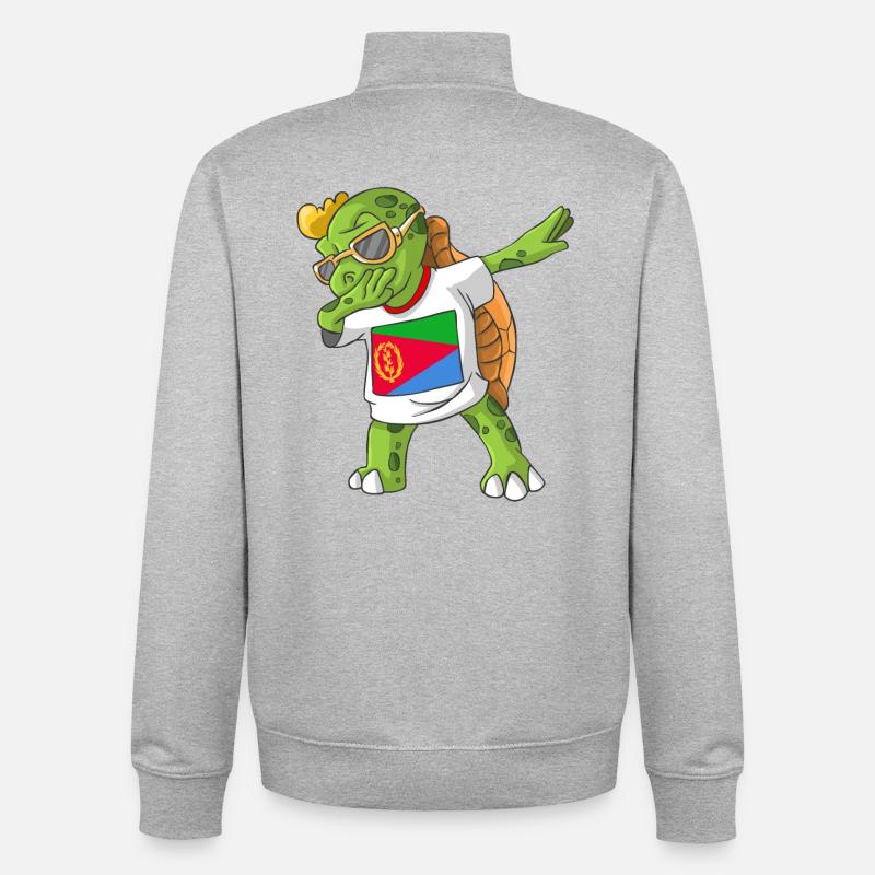 Eritrea Dabbing Schildkröte - Unisex Organic Zip Sweatshirt von Stanley/Stella - Grau meliert