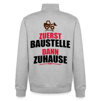 chantier de construction - Sweat zippé unisexe en coton bio Stanley/Stella - gris chiné - Dos - AI Model Male 185 light (185cm)