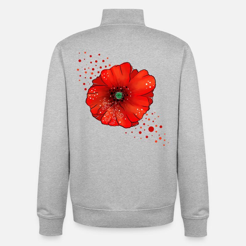 Art du pavot coquelicot - Sweat zippé unisexe en coton bio Stanley/Stella - gris chiné