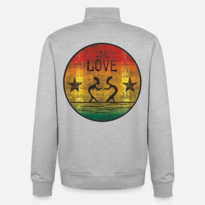 one love reggae - Sweat zippé unisexe en coton bio Stanley/Stella - gris chiné
