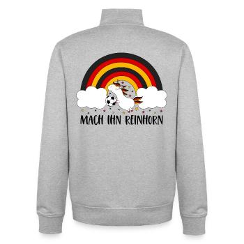 Germany Unicorn Make Him Reinhorn Football Ball - Unisex Organic Zip Sweatshirt by Stanley/Stella - heather grey - Back - AI Model Male 185 light (185cm)