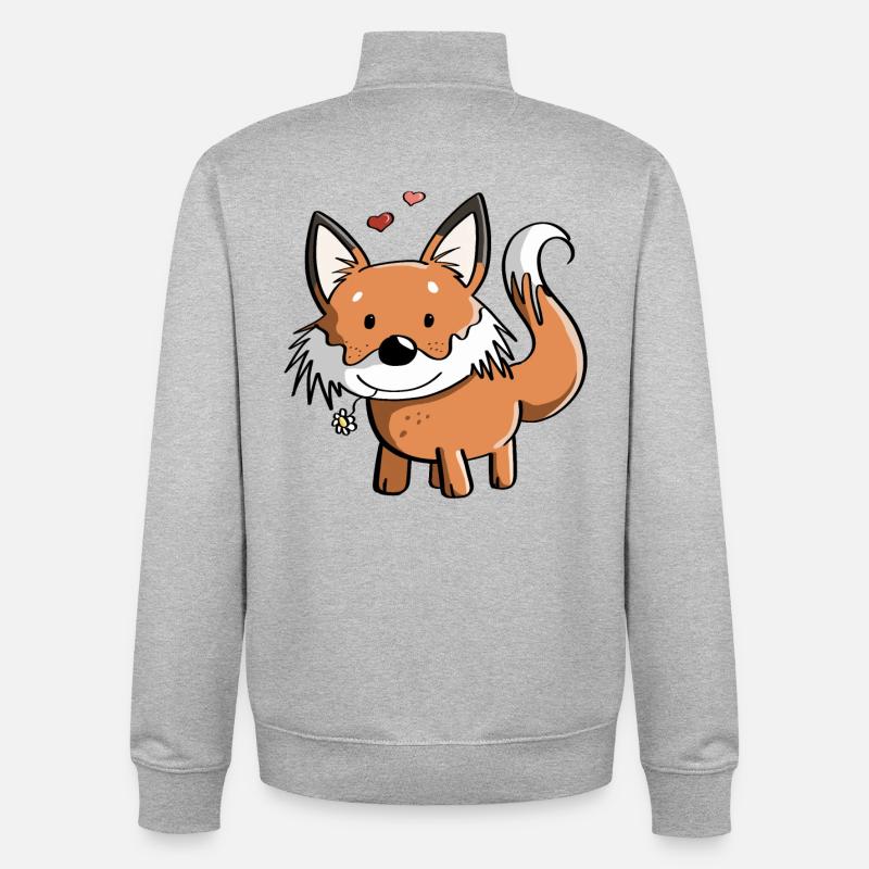 Fuchs mit Blume - Füchse - Rotfuchs - Raubtier - Unisex Organic Zip Sweatshirt von Stanley/Stella - Grau meliert