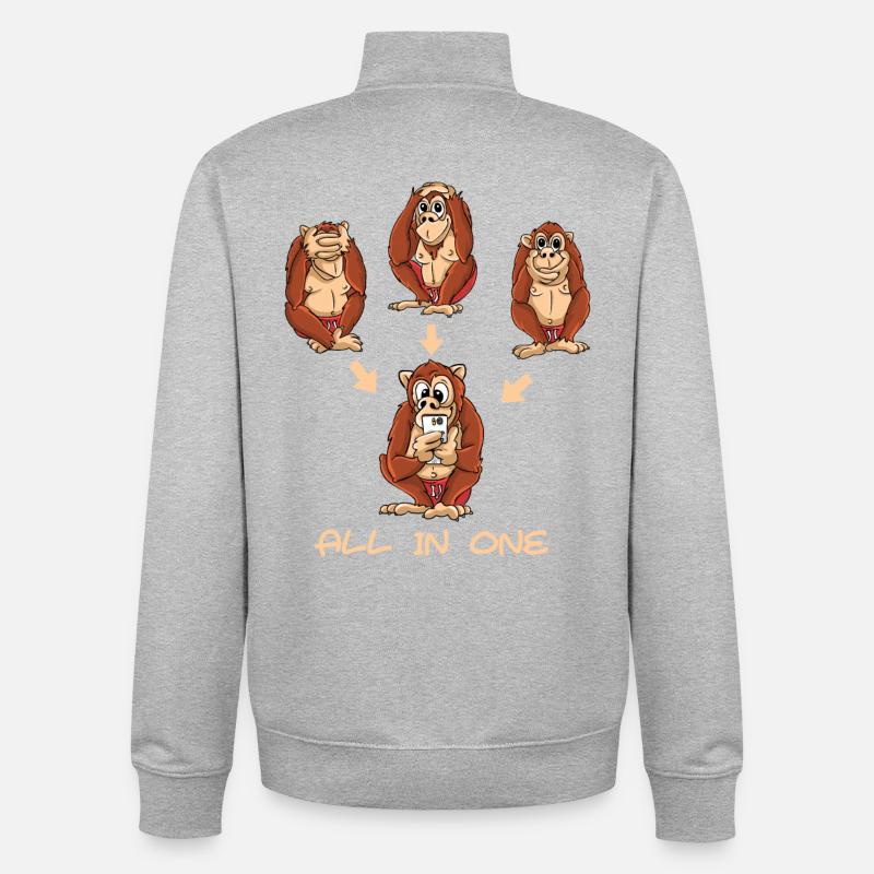 The 3 monkeys - Unisex Organic Zip Sweatshirt by Stanley/Stella - heather grey