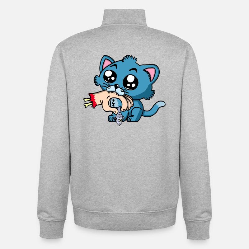 Hungriges Kätzchen - Unisex Organic Zip Sweatshirt von Stanley/Stella - Grau meliert