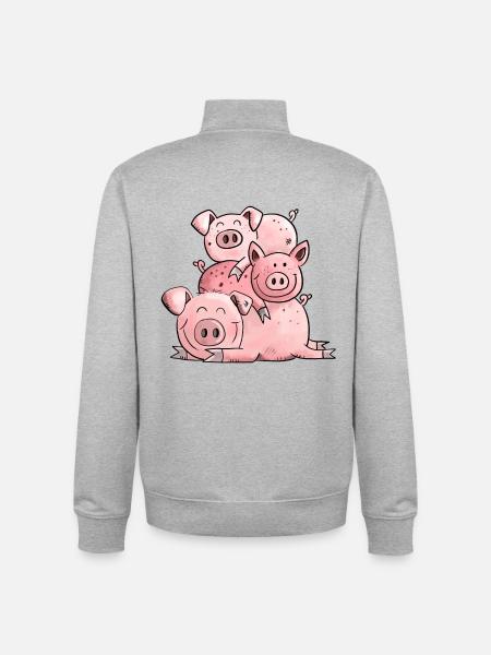 Funny piggy Jeg gris tegneserie dyr motiv - Stanley/Stella unisex sweatshirt med lynlås i økologisk - grå meleret