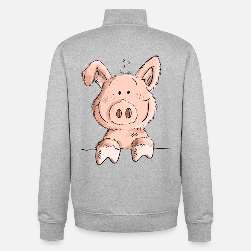 Cute Pig I Schwein Comic I Tiermotiv I Fun Ferkel - Unisex Organic Zip Sweatshirt von Stanley/Stella - Grau meliert