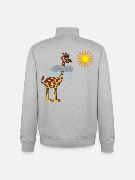 Girafe et soleil - Sweat zippé unisexe en coton bio Stanley/Stella - gris chiné