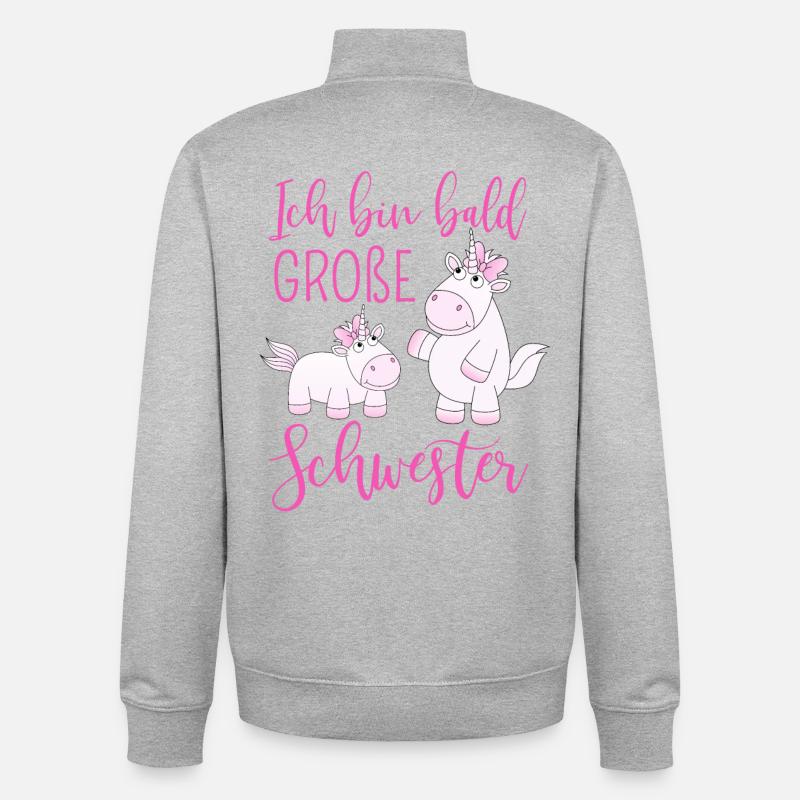 Ich bin bald große Schwester Einhorn - Unisex Organic Zip Sweatshirt von Stanley/Stella - Grau meliert