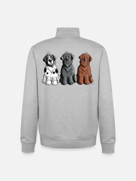 Three Newfoundland Dogs - Unisex Organic Zip Sweatshirt by Stanley/Stella - heather grey