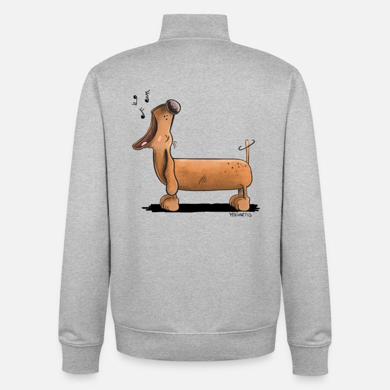 Crier Dachshund - Teckel - Bande Dessinée - Sweat zippé unisexe en coton bio Stanley/Stella - gris chiné