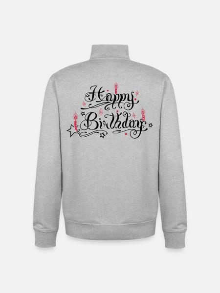 Happy birthday lettering with candles. - Unisex Organic Zip Sweatshirt by Stanley/Stella - heather grey