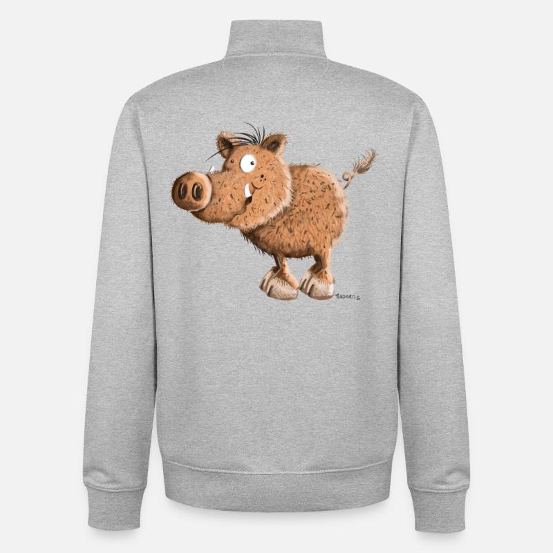 Happy sanglier - sangliers - dessin animé - Sweat zippé unisexe en coton bio Stanley/Stella - gris chiné