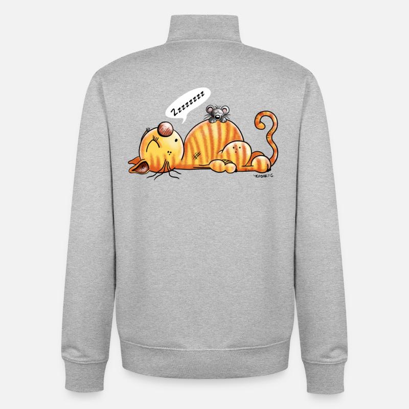 Ronflement chat et souris - Cadeau - Sweat zippé unisexe en coton bio Stanley/Stella - gris chiné