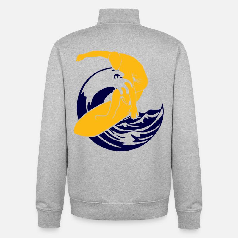 Planche de surf | Surfeur | Surfer - Sweat zippé unisexe en coton bio Stanley/Stella - gris chiné