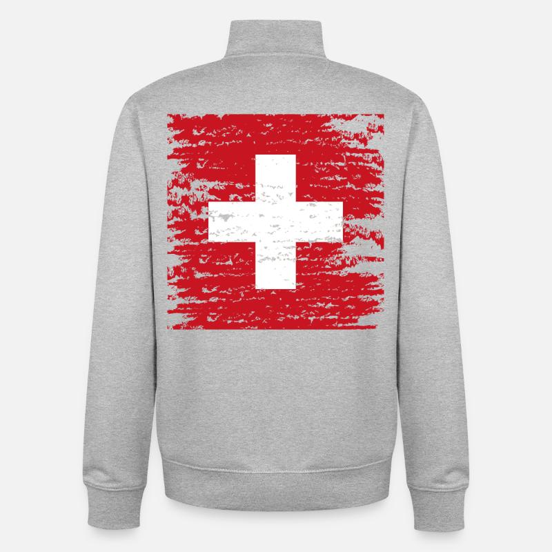 Croix suisse texturée rouge - Sweat zippé unisexe en coton bio Stanley/Stella - gris chiné