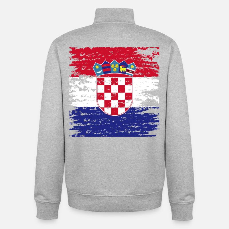 Drapeau Croate Authentique Écusson - Sweat zippé unisexe en coton bio Stanley/Stella - gris chiné