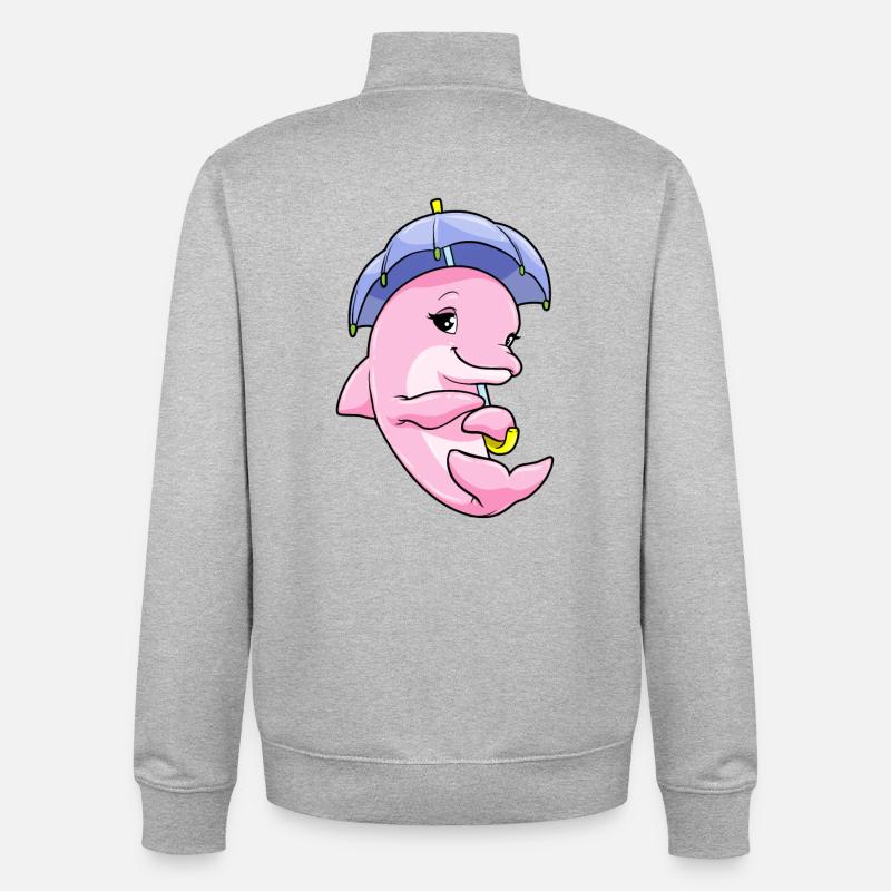 Dauphin avec un parapluie - Sweat zippé unisexe en coton bio Stanley/Stella - gris chiné