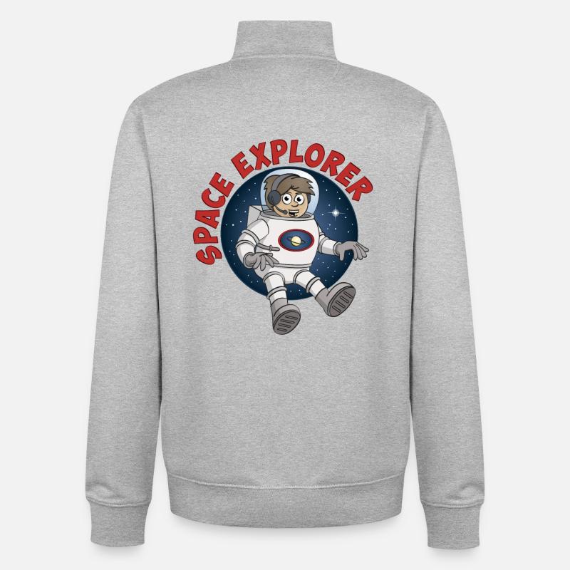 Astronaute Explorateur de l’espace sur fond rond. - Sweat zippé unisexe en coton bio Stanley/Stella - gris chiné