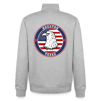 Houston City Texas State États-Unis Flag Travel Souvenir - Sweat zippé unisexe en coton bio Stanley/Stella - gris chiné - Dos - AI Model Male 185 light (185cm)