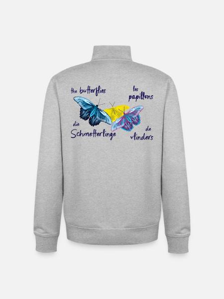 Bunte Schmetterlinge, 4 Sprachen - Unisex Organic Zip Sweatshirt von Stanley/Stella - Grau meliert