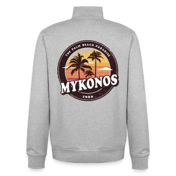 Mykonos Greece Vintage Beach Design - Unisex Organic Zip Sweatshirt by Stanley/Stella - heather grey - Back - AI Model Male 185 light (185cm)